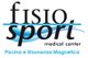 Logo di "fisiosport medical center" con onde blu stilizzate e testo "Piscina e Risonanza Magnetica".