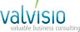 Logo mit dem Schriftzug "valvisio, valuable business consulting" in Blautönen.