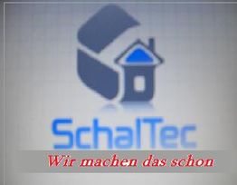 Logo von SchalTec mit einem Haus. Text darunter: "Wir machen das schon".