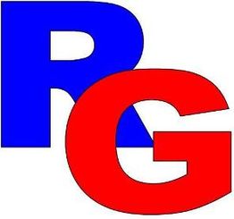 Lettere "R" blu e "G" rossa sovrapposte su sfondo bianco.