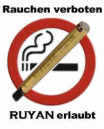 Nicht rauchen Schild mit E-Zigarette; Text: "Rauchen verboten, RUYAN erlaubt".