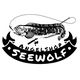 Logo mit Fisch, Angelrute und Schriftzug "Angelshop Seewolf" in Schwarz-Weiß.