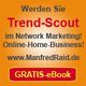 Werden Sie Trend-Scout im Network Marketing! Gratis-eBook auf orangefarbenem Hintergrund.