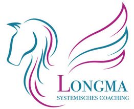 Logo mit Pferdekopf und Flügel, Text: "Longma Systemisches Coaching".