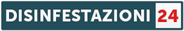 Logo con la scritta "DISINFESTAZIONI 24" su sfondo blu e rosso.