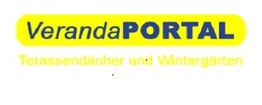 Logo: "VerandaPORTAL" in Blau auf Gelb. Text darunter: "Terassendächer und Wintergärten".
