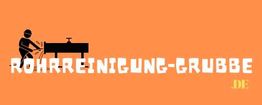 Illustration eines Arbeiters neben einem Abflussrohr mit dem Text "ROHRREINIGUNG-GRUBBE".