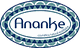 Logo de Ananke con diseño ovalado y texto "cosmética natural ecológica" en azul y blanco.
