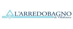 Logo "L'Arredobagno di Villafranca" con scritta blu e icona geometrica azzurra a sinistra.