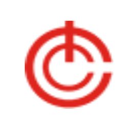 Red abstract logo with interlocking circles and a vertical line in the center resembling a power icon.