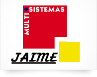Logo con texto: "MULTISISTEMAS JAIME" en rojo y amarillo sobre fondo blanco.