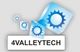 Logo von 4VALLEYTECH mit Zahnrädern in blauen Würfeln.