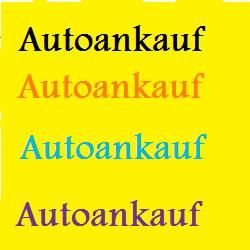 Text "Autoankauf" in verschiedenen Farben auf gelbem Hintergrund.