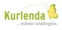 Kurlenda-Logo mit grünem Text und Schmetterling, darunter der Schriftzug "... mühelos schädlingslos".