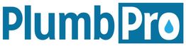 Logo with "PlumbPro" text in blue; letter 'o' has a blue water droplet.