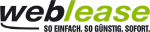 Logo von Weblease mit Slogan "So einfach. So günstig. Sofort." in Schwarz und Grün.