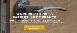 Serrure de porte avec texte sur services de serrurerie à Paris et en Île-de-France.