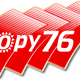 Logo met de tekst "Copy76", rode golvende lijnen en een zonnetje in de letter C.