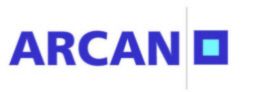 Logo mit blauem Text "ARCAN" und blauem Quadrat mit hellblauem Innenfeld.