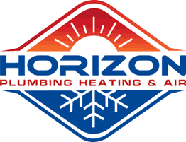 Logo with "Horizon Plumbing Heating & Air" text, sunburst above, snowflake below.