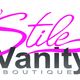 Logo "Stile Vanity Boutique" con scritta in rosa e grigio, e farfalla stilizzata.
