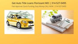 Yellow car with cash and toy car on calculator, promoting auto title loans in Florissant, MO.
