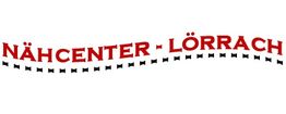 Roter Schriftzug "Nähcenter - Lörrach" mit schwarzem, gepunktetem Unterstrich.