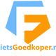 Logo van FietsGoedkoper.nl met blauwe en oranje geometrische vormen.