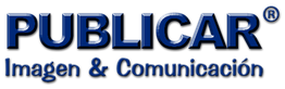 Logotipo azul con texto: "PUBLICAR Imagen & Comunicación".