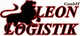 Logo mit Löwen-Silhouette und Schrift "LEON LOGISTIK GmbH" in dunkelroter Farbe.