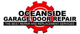 Oceanside Garage Door Repair logo with a red gear design and slogan for repair services.