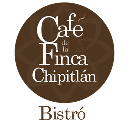 Café de la Finca Chipitlán Bistro, logo en fondo marrón.