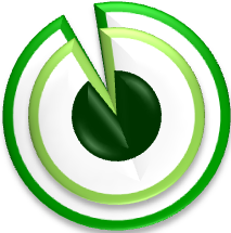 Logo circolare con freccia verde rivolta verso il basso, sfondo bianco e cerchi verdi.