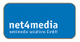 Blaues Logo der Firma net4media mit dem Text: "net4media solutions GmbH".