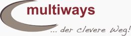 Logo von "multiways" mit dem Slogan "...der clevere Weg!" in Rot und Grau.