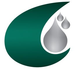 Gota verde com três gotas cinzas menores dentro, sobre fundo branco.