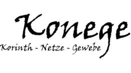 Logo mit stilisiertem Schriftzug "Konege" und den Worten "Korinth - Netze - Gewebe".