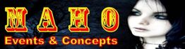 MAHO-Logo mit gelber Schrift auf dunklem Hintergrund; daneben das Gesicht einer Frau.