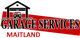 Garage Services logo with a house and car icon on a red banner.