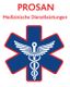 Rotes Kreuz mit Äskulapstab, "PROSAN Medizinische Dienstleistungen" in Rot darüber.