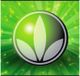 Logo verde e bianco con simbolo a foglia su sfondo dalla texture luminosa.