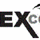 Logo mit Text "HEXCOM" und kleinem Flugzeugbild über dem Buchstaben "O".