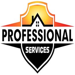 Logo of Professional Services with a house icon on a shield, gradient orange to black.