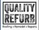 "Quality Refurb: Roofing, Remodel, Repairs logo with textured black text on a white background."