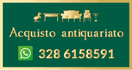 "Scritta 'Acquisto antiquariato' con simboli di mobili, numero WhatsApp: 328 6158591."