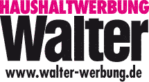 Textlogo: "HAUSHALTWERBUNG Walter" und Website "www.walter-werbung.de" in Schwarz und Pink.