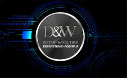 Logo von Dietrich & Walther, Kompetenz-Agentur, mit digitalem Hintergrund und Binärcode.