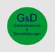 Grüner Kreis mit dem Text: "G&D Gebäudeservice & Dienstleistungen" in blauer Schrift.