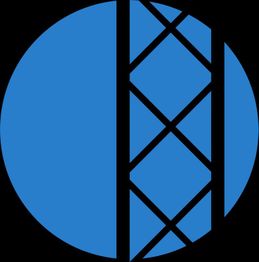 Blauer Kreis mit schwarzem, diagonalem Linienmuster auf der rechten Seite.