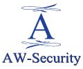 Logo mit großem, blauem "A" und dem Text "AW-Security".